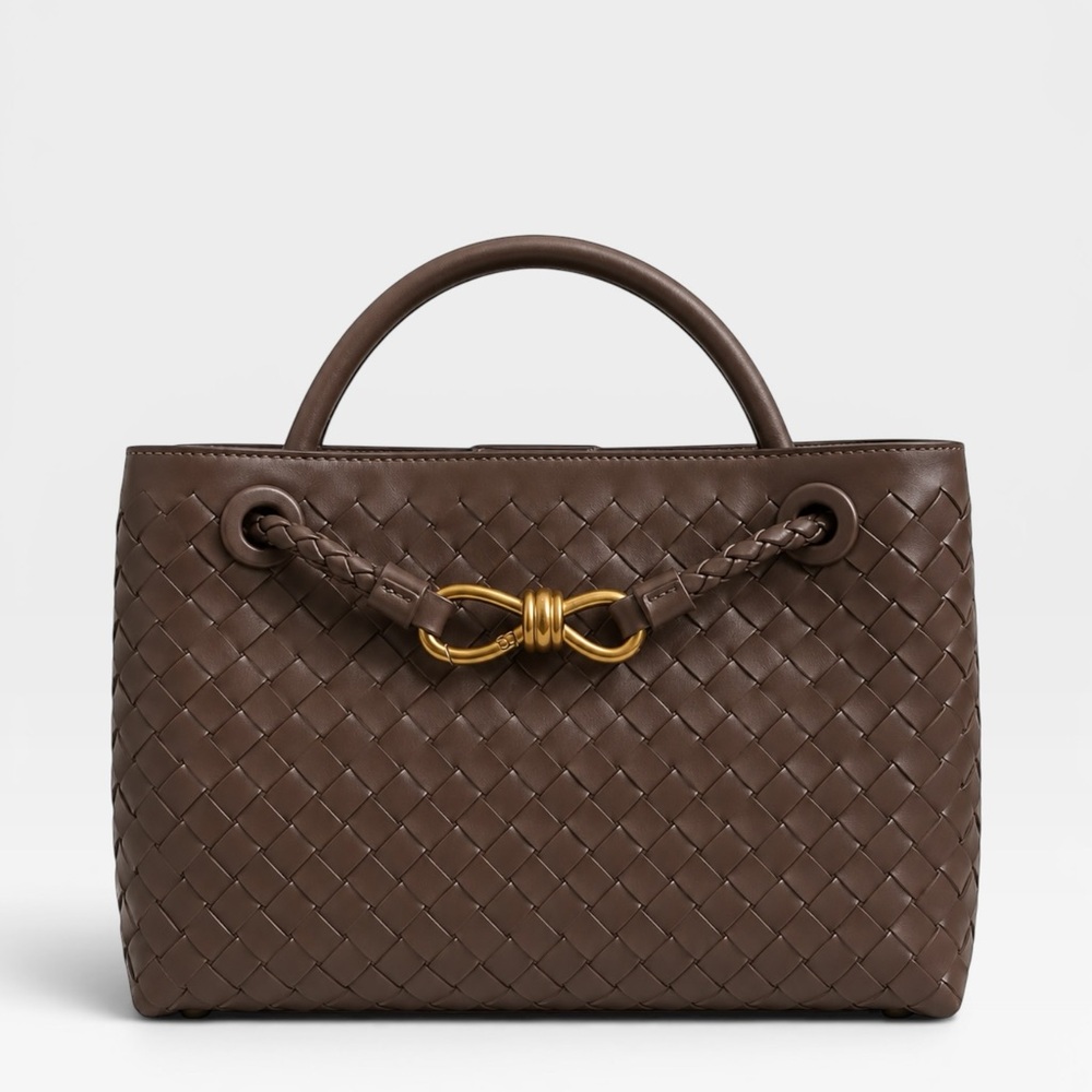 Woven Leather Top-Handle Tote in Brown